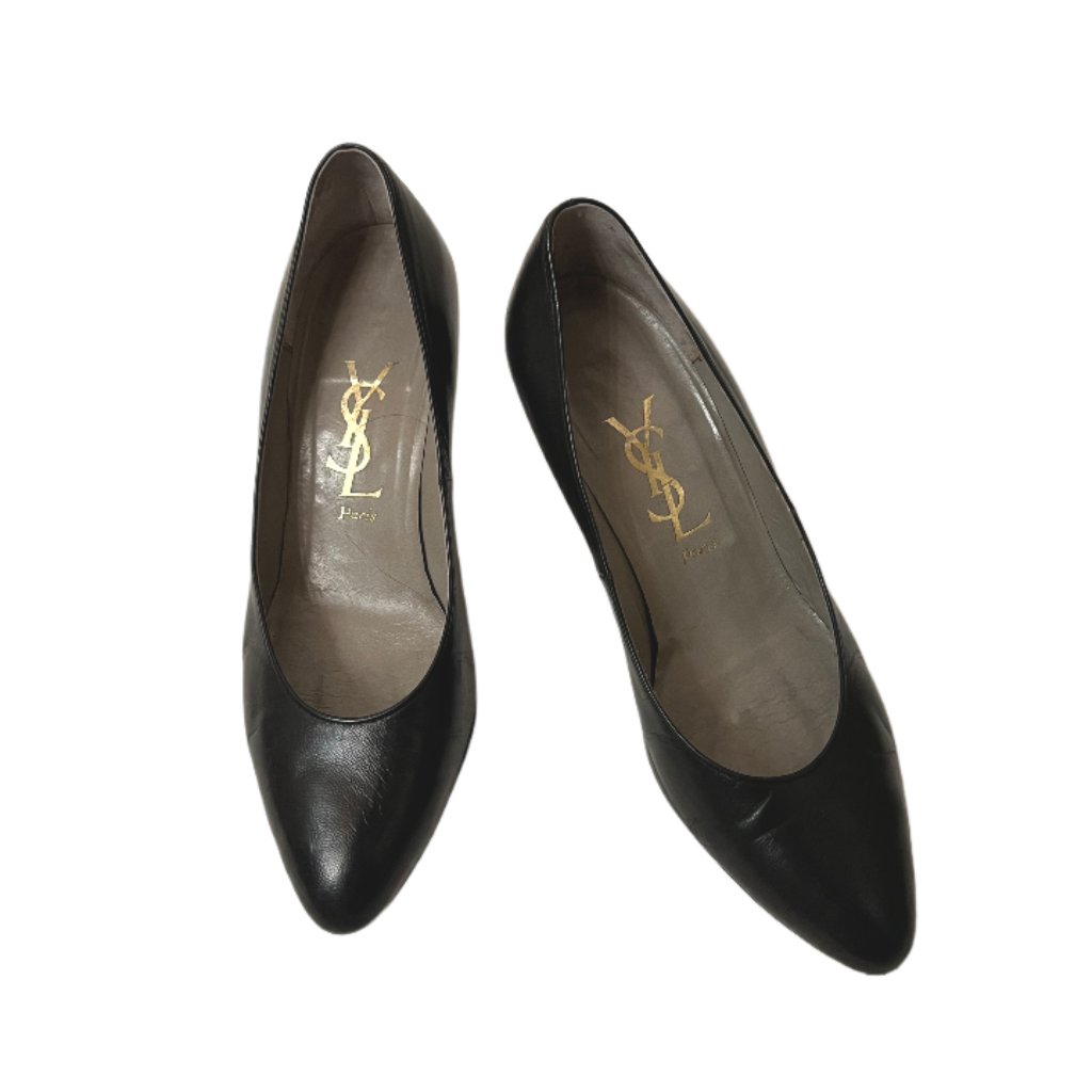 Yves Saint Laurent Vintage Black Leather Pumps 2 1/2" Heels Size 5
